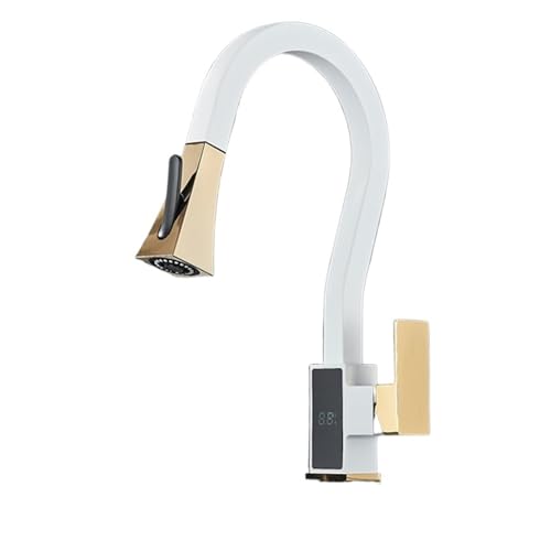 Wasserhahn Küche, Küchenarmatur mit Digitalanzeige, gebürstet, 4 Funktionen, Einhebelmischer, herausziehbare Küchenspüle, Warm- und Kaltwasserhähne(White Gold 2 Ways) von JOJIDE