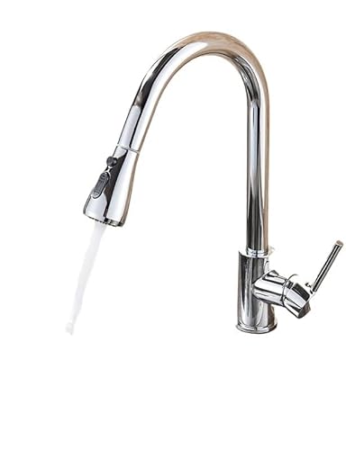 Wasserhahn Küche, Schwarzer Küchenarmatur, Einloch-Mischbatterie mit herausziehbarem Auslauf for die Küchenspüle, Stream-Sprühkopf, Mischbatterie in Chrom/Schwarz(Chrome) von JOJIDE