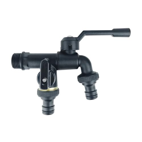 Wasserhahn Küche, Schwarzer Messing-Gartenschlauchhahn, Frostschutzhahn for den Außenbereich mit Doppelauslass for Waschmaschine, 1/2 Zoll Gartenhahn for den Außenbereich(DN15 Double outlet) von JOJIDE
