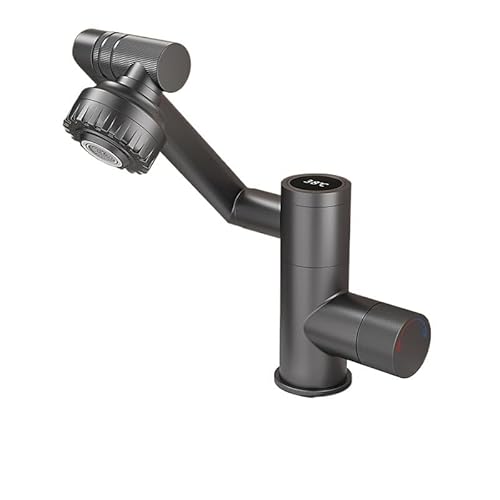 Wasserhahn Küche, Wasserhahnmontiertes Waschbecken, intelligentes Wasserkraftbecken, Heiß-Kaltwasser-Mischbatterie, Multifunktions-Wasserkraft, Digitalanzeige-Waschtischarmatur(Gris) von JOJIDE