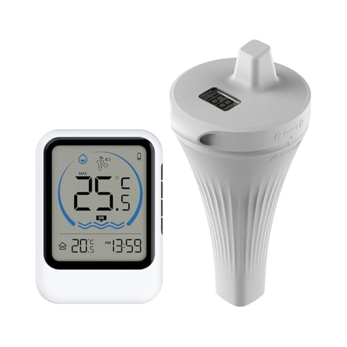 Wasserthermometer, Drahtloses digitales Schwimmthermometer mit Uhr for den Außenbereich, schwimmendes Aquarium-Wassertemperatur-Monitor von JOJIDE