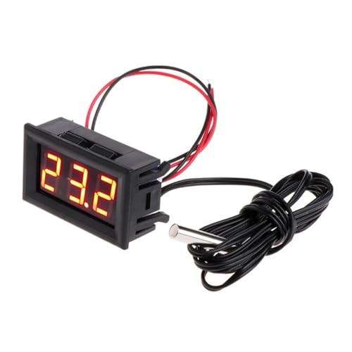 Wasserthermometer, LCD-Digitalthermometer-Temperatursensor mit 1 m Sonde for Aquarium-Pool-Auto-Temperaturpanel(Rood) von JOJIDE
