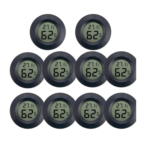 Wasserthermometer, Mini LCD Digital Thermometer Hygrometer Runde Temperatur Feuchtigkeit Tester Sensor Detektor(Black 10pcs) von JOJIDE