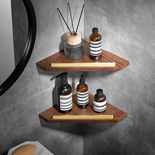 JOJMIDO Eckduschablage Nussbaum Badezimmer Regal Massivholz Wand Bad Regal Hautkosmetik Duschregal Eckregal Dusche Dreieckiger Korb Men von JOJMIDO