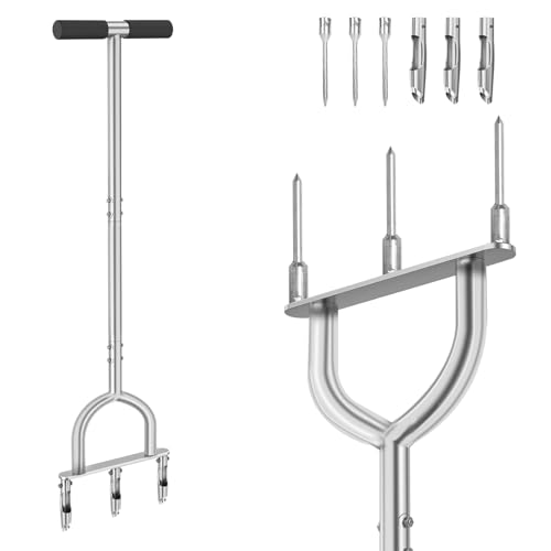 JOJOCY 2 in 1 Rasenbelüfter 94cm, Manueller Rasenentkernbelüfter mit 3 Hohlzinken & 3 massiven Spikes, Rasenentkerner Belüfter für Höfe Garten Rasenpflege von JOJOCY