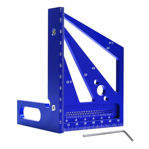 Mehrwinkel-3D-Messlineal, metrisches Präzisions-Holzbearbeitungswerkzeug, 22,5 ° - 90 ° Grad, Aluminiumlegierung, quadratisches Lineal, Winkelmesser für Ingenieur, Tischler, Basteln, Zeichnen (blau) von JOJOCY