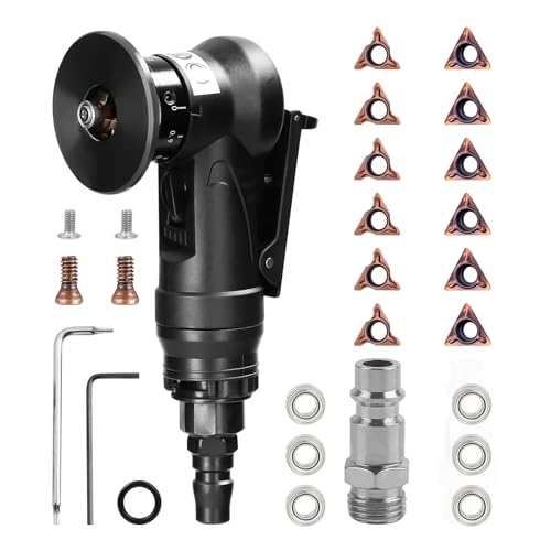 Mini Pneumatische Anfasmaschine, Tragbare Handheld 45 Grad Arc Air Anfasmaschine mit Ersatzklingen für Metalltrimmen Fase Entgraten (6 R Einsätze + 6 C Einsätze + 6 Lager) von JOJOCY
