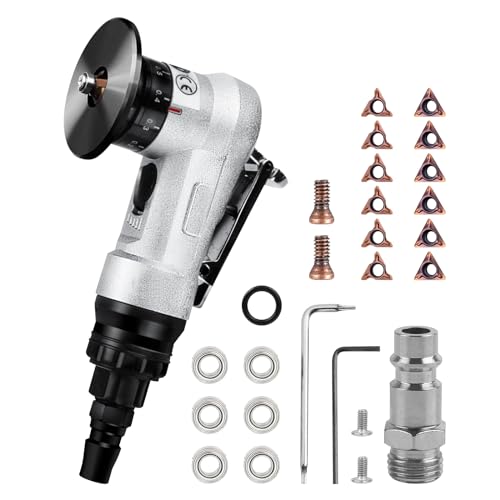 Mini pneumatische Anfasmaschine, Aluminium Aloy Handheld 45 Grad Arc Air Anfasmaschine mit Ersatzklingen für Metalltrimmen, Fasen-Entgraten (6 R-Einsätze + 6 C-Einsätze + 6 Kugellager) von JOJOCY