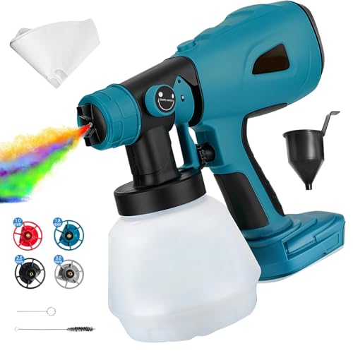 Schnurloses Farbspritzgerät kompatibel mit Makita 18V Akku, elektrische Handspritzpistole mit 4 Düsen 3 Spritzmuster 1000ML Behälter für Wände Möbel Malerei von JOJOCY