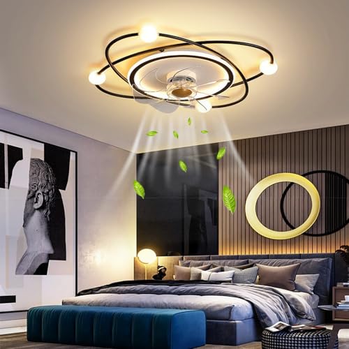JOJOM Deckenlampe LED Deckenventilator Kreativ Dimmbar Modern Goldene Rechteck Deckenlampe Wohnzimmer Schlafzimmer Büro Metall Acryl Lampe,3000K-6500K Mit Fernbedienung (Größe : Schwarz) von JOJOM