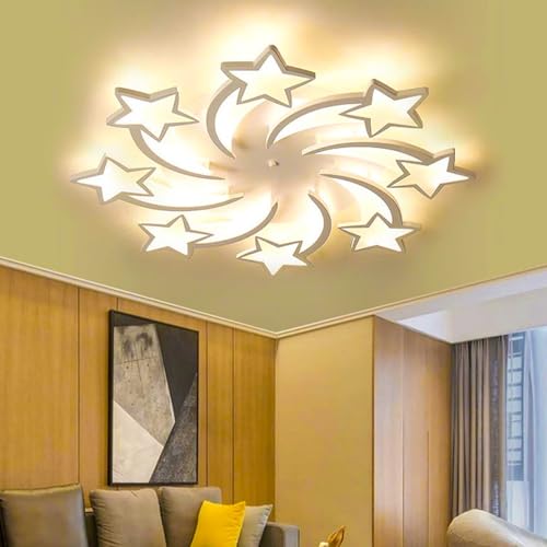JOJOM LED-Deckenleuchte, dimmbare Lampe mit Fernbedienung, moderner Kreativ-Stern, weiße Acryl-Deckenleuchte für Kinderzimmer und Wohnräume (Größe : 8 Heads) von JOJOM