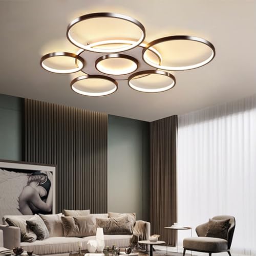 JOJOM LED Deckenleuchten Dimmbare LED Runde Deckenlampe Große Lampe Wohnzimmer Decke Ring Design Acryl Kronleuchter Metallrahmen Für Wohnzimmer Esszimmer Schlafzimmer Küche Kaffee Farbe 7 Köpfe von JOJOM