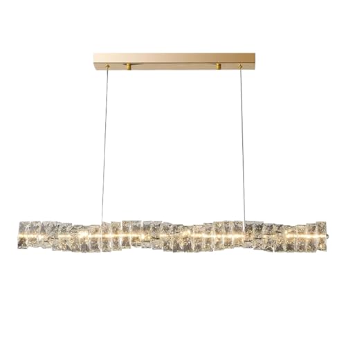 JOJOM Moderne Lineare Kristall Kronleuchter LED Kristall Kronleuchter Stufenlos Dimmbar Mit Fernbedienung Höhenverstellbar Kronleuchter Für Esszimmer Schlafzimmer Wohnzimmer Küche(Gold 1m) von JOJOM