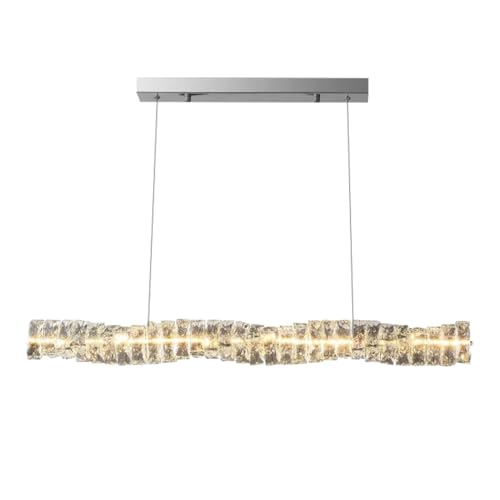 JOJOM Moderne Lineare Kristall Kronleuchter LED Kristall Kronleuchter Stufenlos Dimmbar Mit Fernbedienung Höhenverstellbar Kronleuchter Für Esszimmer Schlafzimmer Wohnzimmer Küche(Silver 1m) von JOJOM