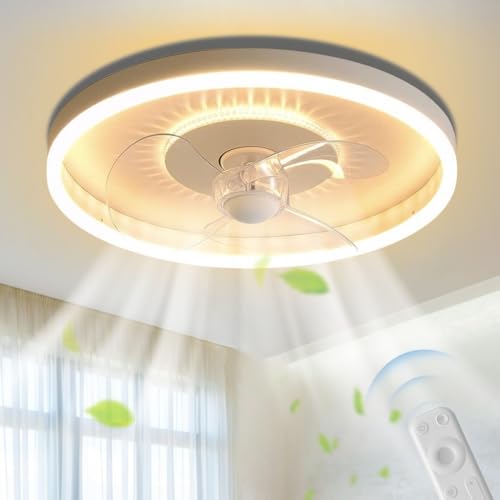 JOJOM Moderner Deckenventilator Mit Licht Smart LED Ventilator Mit Licht 6 Geschwindigkeiten Mute Reversibel Dimmbar Dimmbar Mit Fernbedienung Für Schlafzimmer Wohnzimmer Arbeitszimmer(50cm) von JOJOM
