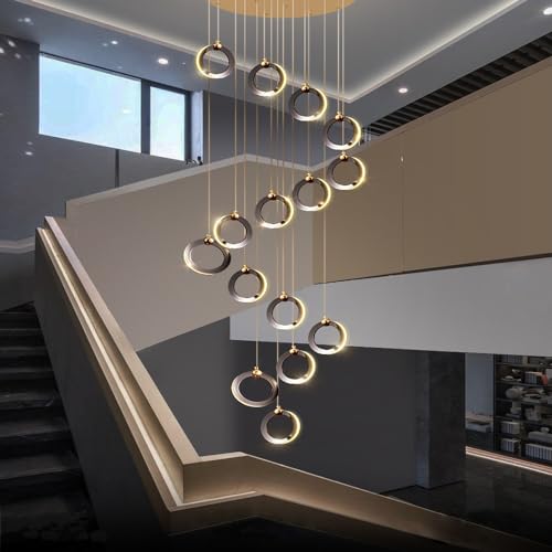 JOJOM Pendelleuchte LED Moderne Kreative Hängeleuchte Treppen Flur Pendelleuchte Rund Decke Hängelampe Höheverstellbar Lüster Dekoratives Kronleuchter für Villa Treppe Wohzimmer Esszimmer Schlafzimmer von JOJOM