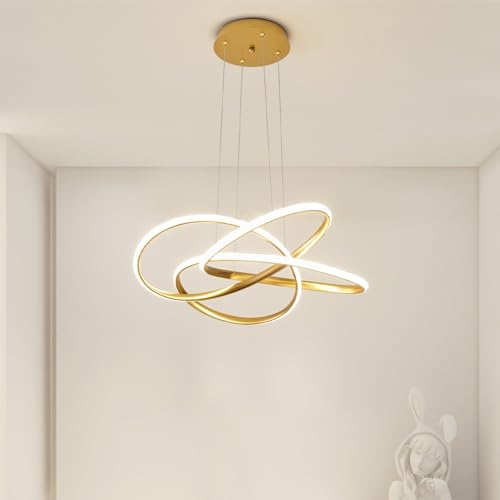 LED Pendelleuchte Moderne gold Hängelampe Decke Deko Hängeleuchte Kreative LED Kronleuchtert Dimmbar 3000K-6000K mit Fernbedienung Modernes Chic Designer Hängend Leuchten Deckenleiste Lampe,59cm von JOJOM