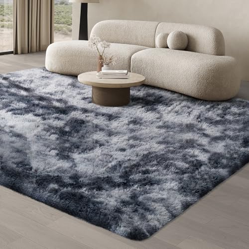JOJOSEE Hochflor Teppich Wohnzimmer, 200 x 300 cm Anti-Rutsch Wohnzimmerteppich, Waschbarer Flauschiger Teppich für Schlafzimmer & Kinderzimmer, Dunkelgrau von JOJOSEE