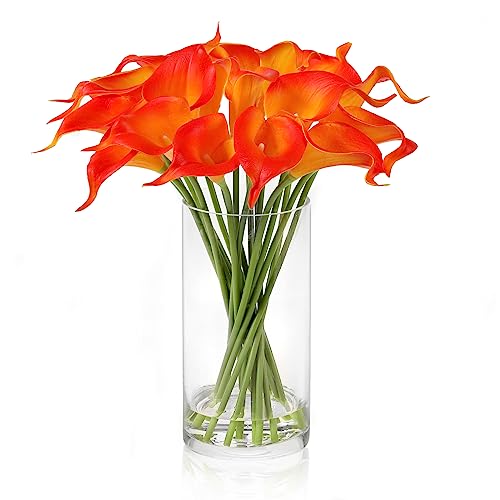 JOJOWOO Real Touch Calla Lily Künstliche Blumen in Vase, Faux Blumenarrangements mit Vase und künstlichem Wasser für Wohnkultur Esstisch (Orange) von JOJOWOO