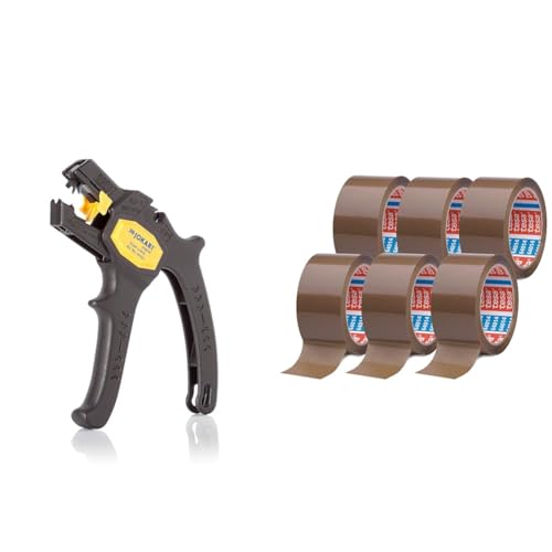 JOKARI 20050 Abisolierzange Super 4 plus, Schwarz, 1 Stück & tesa pack 64014 im 6er Pack - Geräuscharmes Paketklebeband zum Verpacken von Paketen und Versandschachteln - braun - 6 Rollen je 66 m von JOKARI