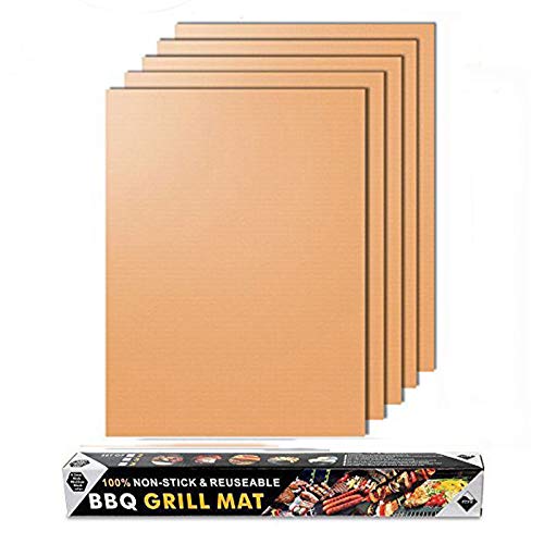 Merrday Kupfer Grillmatte, 5-Pack Heavy Duty Magic BBQ Grillmatten Antihaft, wiederverwendbar und einfach zu reinigen Barbecue Grillen Zubehör für Gas, Elektro und Holzkohle Grillen von JOKBEN