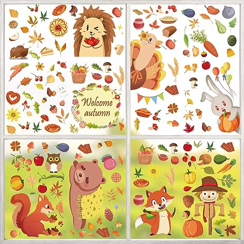 149pcs Erntedankfest Fensteraufkleber, Herbst Fensterbilder, Thanksgiving Herbstdeko Fenster Aufkleber, Fensterbilder Herbst Selbstklebend, Herbst Blätter Fenster Aufkleber für Kinderzimmer Dekor von JOKILY