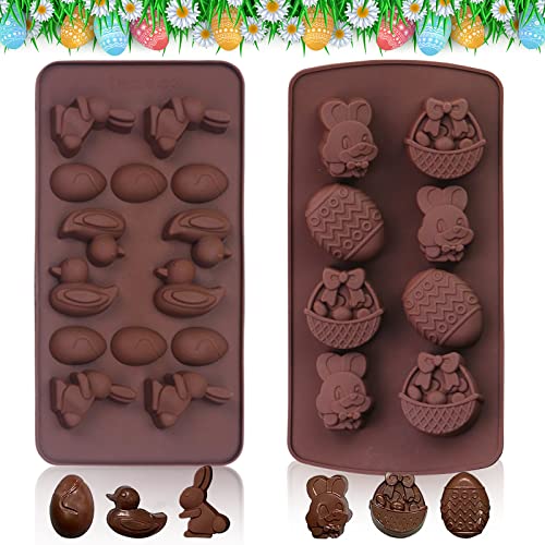 Ostern Silikon Schokoladenformen, 2 Stück Schokoladenform Osterhase Ostereier, EIS Schimmel, Pudding Form, Silikon Form, Tablett Form, Form zum Backen Schokoladenbraun, DIY Schokolade, von JOKILY