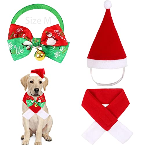 3 Stück Hund Katzen Haustier Weihnachten Kostüm Set, Weihnachten Haustier Hut Schal Kragen Fliege, Weihnachten Hundekleidung, Hund Weihnachtsmütze, Haustier Weihnachtskostüm von JOKILY
