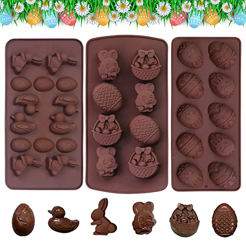 3 Stück Ostern Silikon Schokoladenformen, Schokoladenform Osterhase Ostereier, Kaninchenform Kuchen Schokoladenform Set für Schokolade Süßigkeiten Schokoladenkuchen Backformen (B) von JOKILY