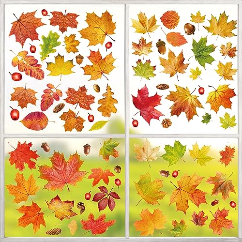 78pcs Erntedankfest Fensteraufkleber, Herbst Fensterbilder, Thanksgiving Herbstdeko Fenster Aufkleber, Fensterbilder Herbst Selbstklebend, Herbst Blätter Fenster Aufkleber für Kinderzimmer Dekor von JOKILY