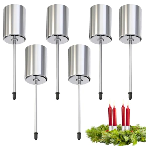 Adventskranz Kerzenhalter, 6 Stück Kerzenhalter Adventskranz, Stabkerzenhalter Adventskranz Silber, Kerzenstecker Adventskranz, Kerzenhalter Stabkerzen, Kerzenständer Stabkerzen, Kerzenhalter Kranz von JOKILY