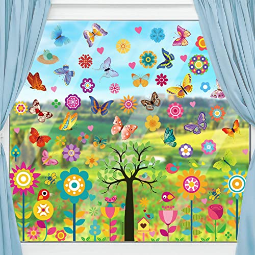 JOKILY 148 Stück Fensterbilder Aufklebern, Schmetterlings Fensteraufkleber, Frühling Sommer Fenstersticker, Blumen Schmetterlinge Fensterdeko, Selbstklebend Aufkleber Anti-Kollision Fenster Deko von JOKILY