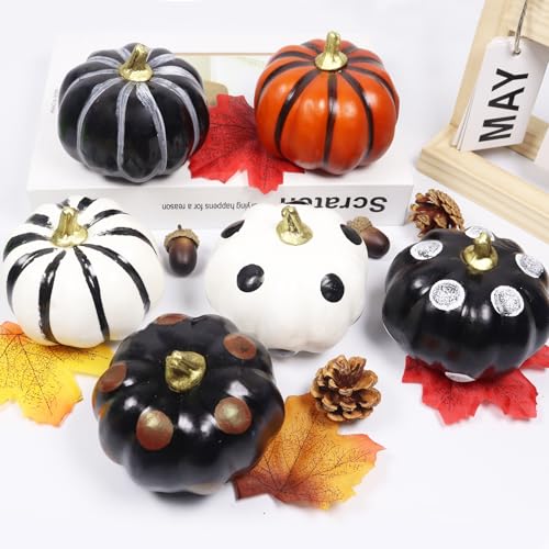 JOKILY 6 Stück Kürbis Herbst Dekorationen, Halloween Kürbis, Kürbi Herbst Dekoration Draußen, Mini Kürbisse, Schaumkürbis,Halloween kürbi Deko für Thanksgiving Herbstdeko Party Tisch Dekoration von JOKILY