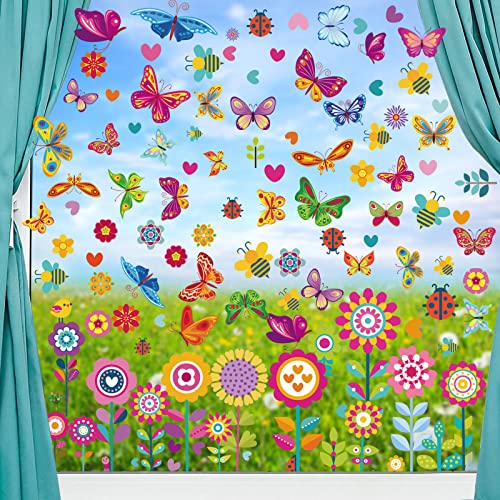 JOKILY 109 Stück Fensterbilder Aufklebern, Schmetterlings Fensteraufkleber, Frühling Sommer Fenstersticker, Blumen Schmetterlinge Fensterdeko, Selbstklebend Aufkleber Anti-Kollision Fenster Deko von JOKILY