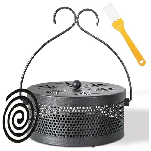 Mückenspirale Halter, Metallisch Moskito Spulenhalter,Mosquito Coil Halter, Klassischer Metall-Räucherstäbchenhalter, Mückenspirale Behälter mit Griffdeckel für Indoor Outdoor Camping (C) von JOKILY