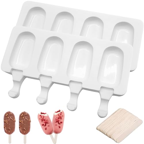 Eisformen Silikon Formen, 8 Kavitäten Eis Am Stiel Formen, Stieleisformen, Silikon Eisformen, Popsicle Molds Set, Ice Cream Mold mit 24 Holzstielen für Kinder und Erwachsene BPA Frei von JOKILY
