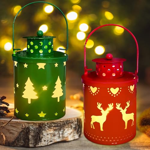 Weihnachtsdeko Laterne, 2 Stück Windlicht Tischdeko Weihnachten Deko Weihnachtslaterne mit Warmweißes LED Licht, Weihnachten Tischdeko Kerzen, Atmosphäre Lichter für Party Weihnachts innen Deko von JOKILY