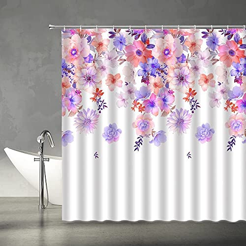 Duschvorhang 180x200 Lila Blume Duschrollo Wasserabweisend Anti-Schimmel mit 12 Duschvorhangringen, 3D Bedrucktshower Shower Curtains, für Duschrollo für Badewanne Dusche von JOKITA