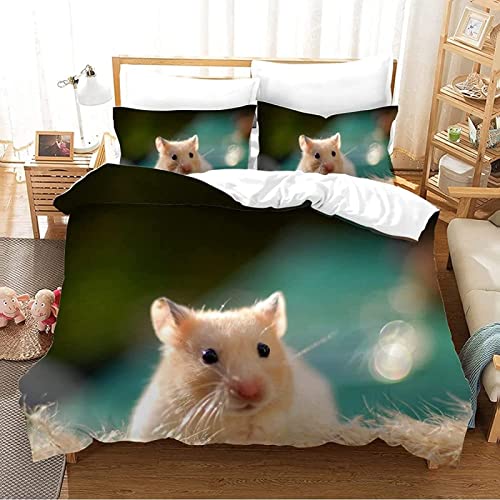 JOKITA Bettwäsche 135x200 Hamster, Winter Weiche 3D Bettzeug Set Hamster Bettwäsche-Sets, Hamster Bettbezug und 2 Kissenbezug 80x80 cm von JOKITA