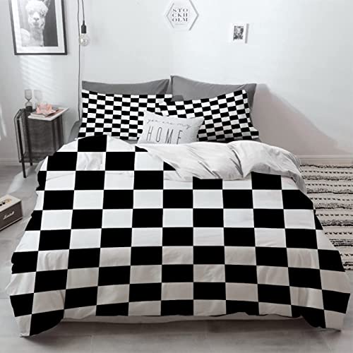 JOKITA Bettwäsche 135x200 Schachbrett, Weiche Atmungsaktiv Bettzeug Set Schachbrett Bettwäsche-Sets, Schachbrett Bettbezug und 2 Kissenbezug 80x80 cm von JOKITA