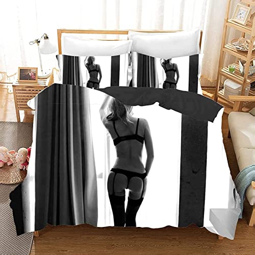 JOKITA Bettwäsche 135x200 Sexy Frau, Winter Weiche 3D Bettzeug Set Sexy Frau Bettwäsche-Sets, Sexy Frau Bettbezug und 2 Kissenbezug 80x80 cm von JOKITA