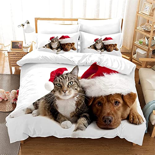 JOKITA Bettwäsche 140x200 Katze Hund, Winter Weiche 3D Bettzeug Set Katze Hund Bettwäsche-Sets, Katze Hund Bettbezug und 2 Kissenbezug 80x80 cm von JOKITA