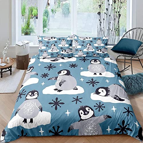 JOKITA Bettwäsche 140x200 Pinguin, Winter Weiche 3D Bettzeug Set Pinguin Bettwäsche-Sets, Pinguin Bettbezug und 2 Kissenbezug 80x80 cm von JOKITA