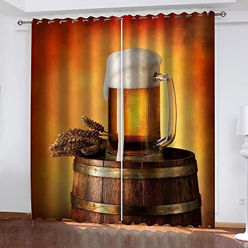 JOKITA Bier Verdunkelungsvorhänge 3D Vorhänge Blickdicht Bier Verdunkelungsvorhang mit Ösen für Schlafzimmer Kinderzimmer Wohnzimmer Dekoration Gardienen 183x214 cm von JOKITA