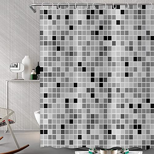 JOKITA Duschvorhang 120x180 Grau Kariert Duschrollo Wasserabweisend Anti-Schimmel mit 8 Duschvorhangringen, 3D Bedrucktshower Shower Curtains, für Duschrollo für Badewanne Dusche von JOKITA