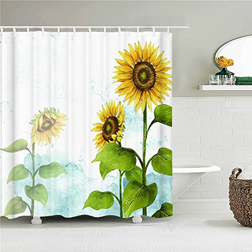 JOKITA Duschvorhang 120x180 Sonnenblume Duschrollo Wasserabweisend Anti-Schimmel mit 8 Duschvorhangringen, 3D Bedrucktshower Shower Curtains, für Duschrollo für Badewanne Dusche von JOKITA