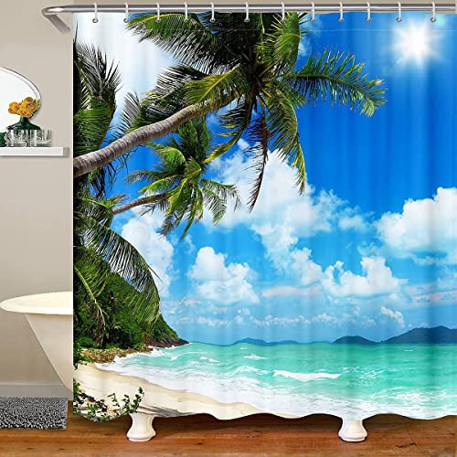 JOKITA Duschvorhang 120x180 Tropische Meereslandschaft Duschrollo Wasserabweisend Anti-Schimmel mit 8 Duschvorhangringen, 3D Bedrucktshower Shower Curtains, für Duschrollo für Badewanne Dusche von JOKITA