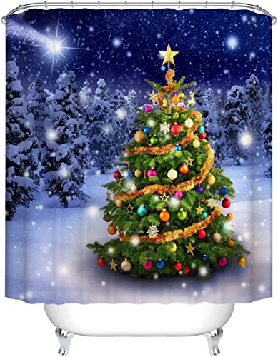 JOKITA Duschvorhang 180x180 Weihnachten Duschrollo Wasserabweisend Anti-Schimmel mit 12 Duschvorhangringen, 3D Bedrucktshower Shower Curtains, für Duschrollo für Badewanne Dusche von JOKITA