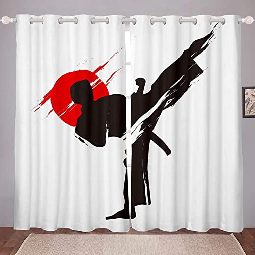 JOKITA Japanisches Karate Verdunkelungsvorhänge 3D Vorhänge Blickdicht Japanisches Karate Verdunkelungsvorhang mit Ösen für Schlafzimmer Kinderzimmer Wohnzimmer Dekoration Gardienen 234x183 cm von JOKITA