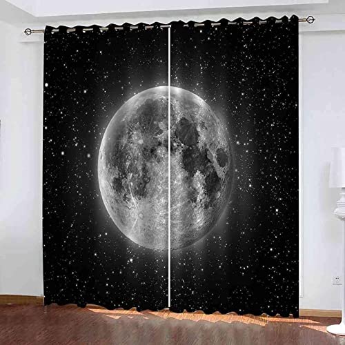 JOKITA Mond Verdunkelungsvorhänge 3D Vorhänge Blickdicht Mond Verdunkelungsvorhang mit Ösen für Schlafzimmer Kinderzimmer Wohnzimmer Dekoration Gardienen 183x214 cm von JOKITA